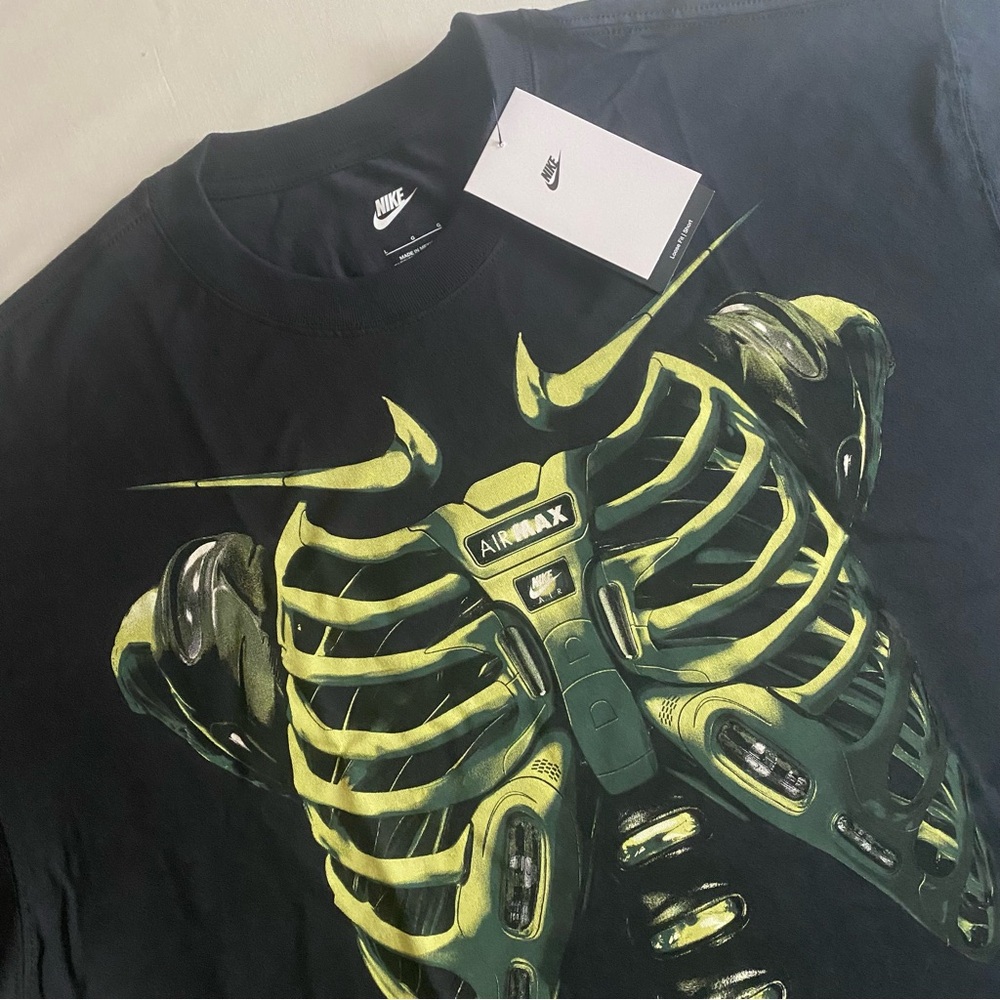 Nike Air Max 90 Ribcage Shirt Men L Loose Short Fit Skeleton Grunge Logo Punk